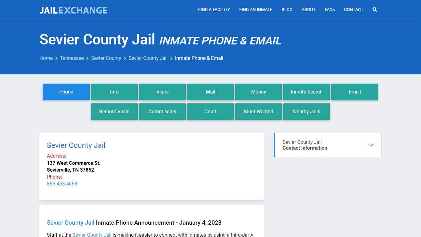 Inmate Phone - Sevier County Jail, TN - Jail Exchange