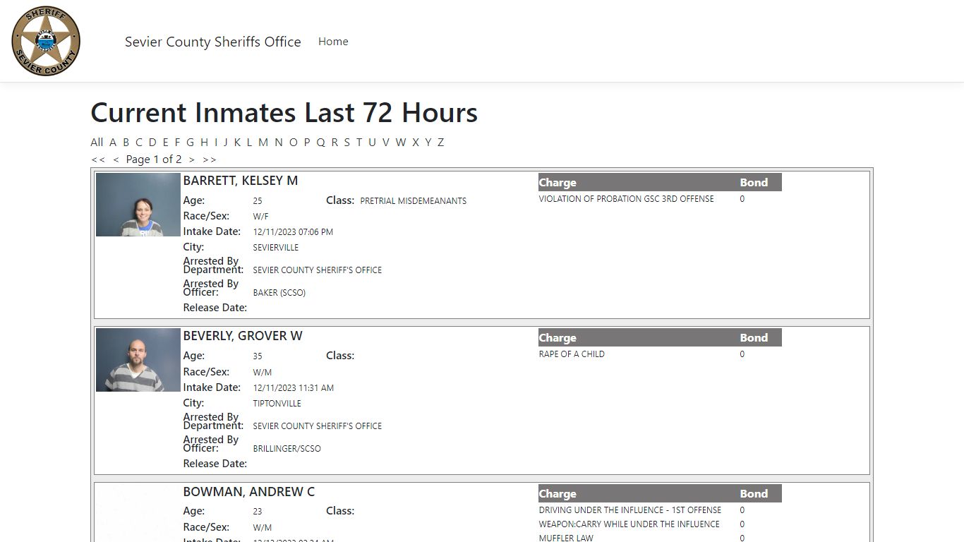 Inmates - ISOMS Portal - Sevier County, Tennessee
